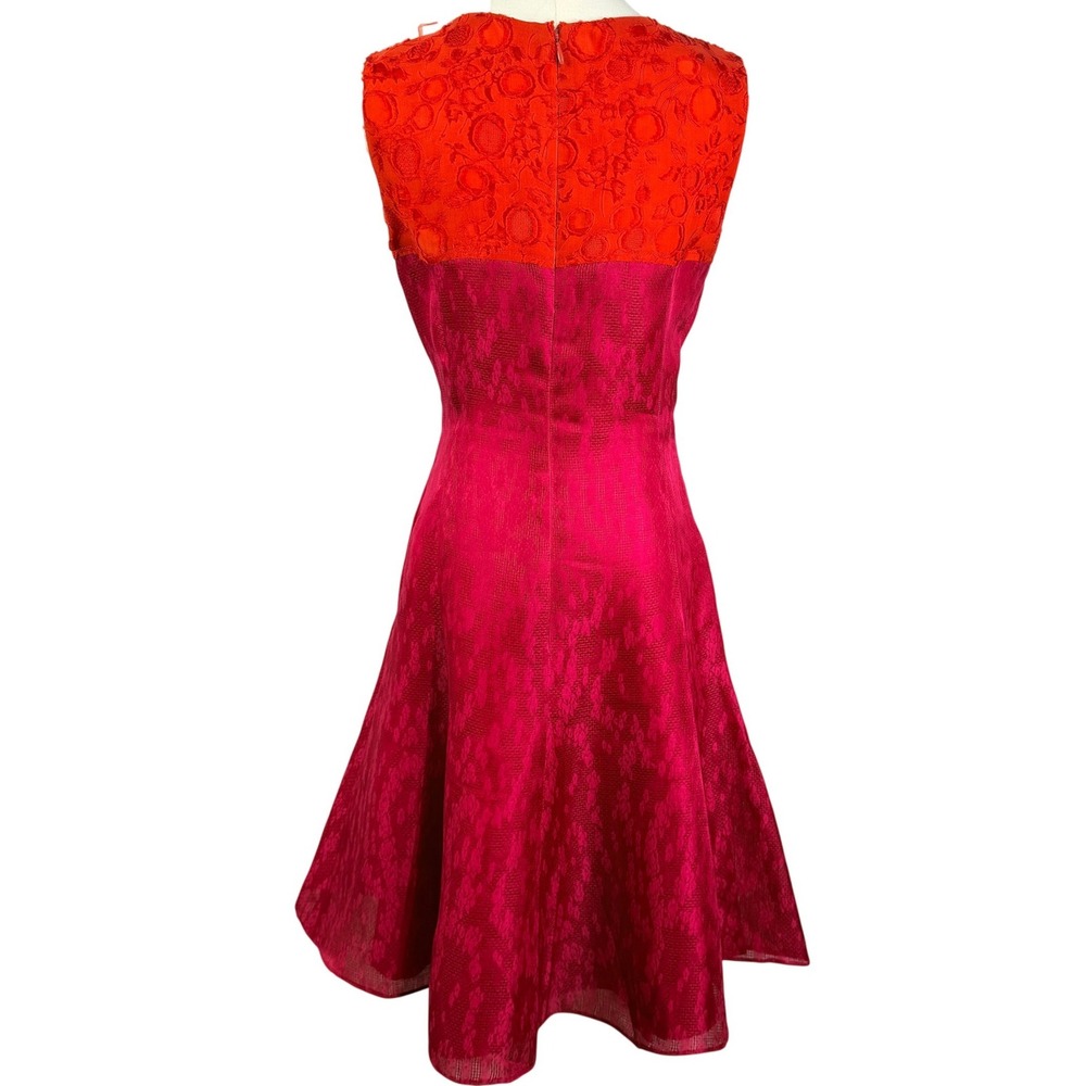 Carolina Herrera Silk Embellished Cocktail Dress Pink Orange Floral Jacquard - Picture 3 of 10
